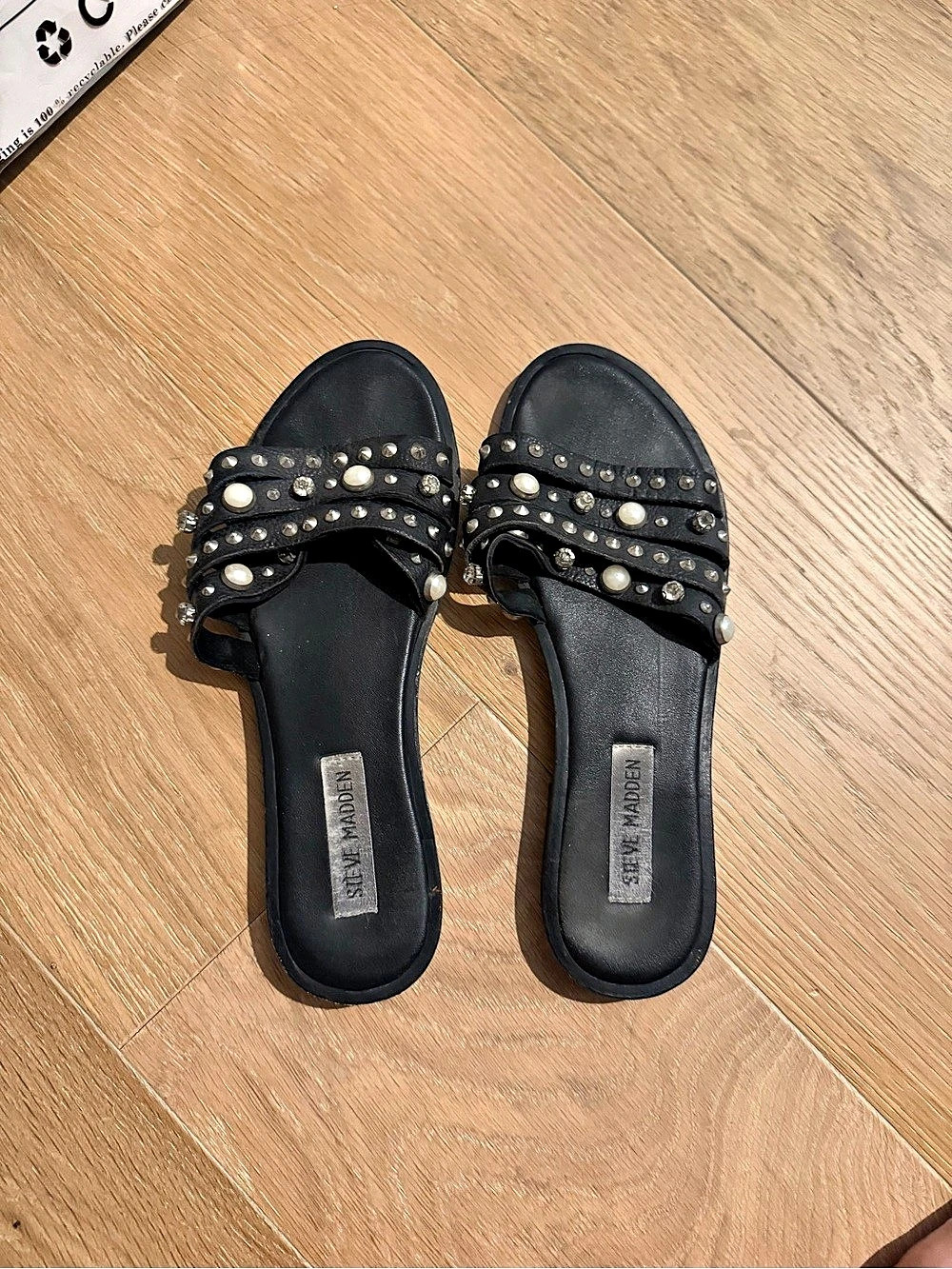 Steve Madden Knicky Embellished Slide Sandals Black US 8